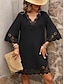 cheap Plain Dresses-Women&#039;s Black Dress Mini Dress Lace Patchwork Casual V Neck 3/4 Length Sleeve Black Color