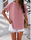 abordables Tops de Trabajo para Mujeres-Mujer Camisa Blusa Color sólido Básico Casual Manga Corta Cuello con muescas. Tops regulares Diario Volante Rosa Azul Piscina Caqui Verano