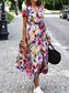 tanie Sukienki kwiatowe na co dzień-Damskie Sukienka maxi Codzienne sukienki Sukienki w stylu boho Bohema Śłodkie Elegancki Urlop Codzienny Plaża Luźna Graficzny Krótki rękaw W serek Niebieski Zielony Tęczowy Lato Wiosna Jesień