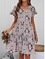 levne Boho šaty-Dámské Mini šaty Volnočasové šaty Áčkové šaty Boho šaty Vinobraní stylové Na běžné nošení Dovolená Denní Běžný Kašmírový vzor Krátký rukáv Do V Černá Fialová Jaro Podzim