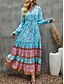 billige Boho-kjoler-Dame Maxikjole Uformell kjole Swingkjole Langermet Boho-kjole Kjole med A-linje Bohem Fritid Feriereise Daglig Normal Blomstret Langermet V-hals Gul Rosa Blå Vår Høst