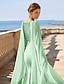 billiga Golvlängd-Grön Kjolspringa  Kolumnblommig Elegant kvällsklänning Strandbröllop Hög slits V-nacke Golvlängd Chiffon 3/4 längd ärm med spets enfärgad