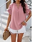 abordables Tops de Trabajo para Mujeres-Mujer Camisa Blusa Color sólido Básico Casual Manga Corta Cuello con muescas. Tops regulares Diario Volante Rosa Azul Piscina Caqui Verano