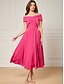 economico Abiti da cocktail-Abiti da Cocktail A-Line Matrimonio in Spiaggia Abito Elegante Formale Lunghezza Tea Senza Maniche Spalle Scoperte Matrimonio d&#039;Autunno Ospite di Matrimonio Chiffon Elasticizzato con Arricciature
