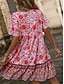 preiswerte Ausgefallene Kleider-Damen Minikleid Casual kleid Boho Chic Kleider Boho-Kleid Böhmen Ethnisch Brautkleider schlicht Urlaub Täglich Strand Lockere Passform Blumen Kurzarm V Ausschnitt Rote Grün Sommer Frühling