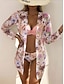 voordelige 3-delige bikiniset-Dames Zwemkleding Bikini Driedelig Brutaal Zwempak Blote rug Slank Vakantie Strand Kleding Bloemig V-hals Lange mouw Badpakken