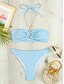billige Bikinisett-Dame Badetøy Bikini 2 stk Frekk Badedrakt Åpen rygg Tynn Ferie Strand Klær Helfarge Grimehals Ermeløs Badedrakter