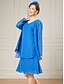 abordables Con chaqueta-Vestido Tres Piezas A-Line Vestido de la Madre de la Novia Boda en la Playa Elegante Tapa Incluida Cuello Joyas Largo de Rodilla Chiffon Sin Mangas con Volantes Color Sólido