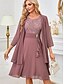 abordables Robe Simple-Femmes Robe Longueur Genou Robe Ensemble Robe d&#039;invité de mariage Robe en dentelle blanche avec manches Robe avec veste Élégant Formel robe demoiselle d honneur Cocktail Coupe régulière Uni Manche 3/4