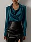preiswerte Elegante Oberteile-Damen Hemd Elegant Satin Bluse Einfarbig Basic Lässig Langarm Wasserfallausschnitt Normale Oberteile Täglich Weiß Blau Braun Frühling &amp; Herbst Frühling, Herbst, Winter, Sommer