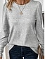 billige Enkle bluser-dame pullover afslappet almindelig street dailywear rund hals knapper lange ærmer sølv efterår vinter
