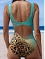 abordables Maillots de bain une pièce-Maillots de bain pour femmes Maillot de bain une pièce Imprimé Vêtements de plage d&#039;été Léopard sans manches