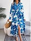 preiswerte Kleider für die Ferien-Damen Maxidress blusenkleid Casual kleid A Linie Kleid Stilvoll Brautkleider schlicht Urlaub Täglich Regular Fit Blumen Langarm Hemdkragen Blau Orange Frühling Herbst