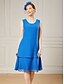 abordables Con chaqueta-Vestido Tres Piezas A-Line Vestido de la Madre de la Novia Boda en la Playa Elegante Tapa Incluida Cuello Joyas Largo de Rodilla Chiffon Sin Mangas con Volantes Color Sólido