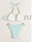 billige Bikinisæt-Dame Badetøj Bikini 2 stk Fræk badedragt Åben ryg Tynd Ferie Strand Tøj Helfarve Halterhals Uden ærmer Badedragter