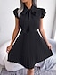 cheap Casual Dresses-Women&#039;s Casual Dress A Line Dress Stylish Basic Casual Plain Mini Dress Sleeveless Stand Collar Tie Front Pleated Ruffle Regular Fit Vacation Daily Black Wine Summer Spring