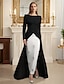 cheap Evening Dresses-Sheath / Column Evening Gown Elegant Dress Formal Wedding Guest Floor Length Long Sleeve Off Shoulder Nylon with Rhinestone 2024