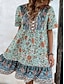 preiswerte Ausgefallene Kleider-Damen Minikleid Casual kleid Boho Chic Kleider Boho-Kleid Böhmen Ethnisch Brautkleider schlicht Urlaub Täglich Strand Lockere Passform Blumen Kurzarm V Ausschnitt Rote Grün Sommer Frühling