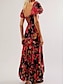 levne Elegantní květinové šaty-Dámské Maxi šaty Volnočasové šaty Swingové šaty Áčkové šaty Boho šaty Čechy Vinobraní Na běžné nošení Dovolená Denní Běžný Květinový Krátký rukáv Do V Rubínově červená Oranžová Béžová Jaro Podzim