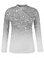 economico Maglietta Arte &amp; Design-Per donna maglietta Ambra Informale Manica lunga A V Collo alto Top regolari Da mare Giornaliero Stampa Asimmetrico Argento Nero Rosa Primavera &amp; Autunno