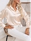 billige Dressy topper-Dame Skjorte Bluse Helfarge Forretning Moderne Fritid Langermet Skjortekrage Vanlige topper Arbeid Formell klær Knapper Rosa Grønn Beige Sommer Vår