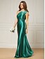 baratos AZUL-Vestido de Noite Sereia  Trompete Vestido Elegante Formal Comprimento Longo Sem Mangas Ombro Único Cetim com Ruching