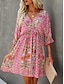 billiga Bohemklänningar-Dam Mini klänning Vardagsklänning Swingklänning A linjeklänning Boho-klänning bohemliv Vintage Ledigt Dagligen Normal Blommig Halvlång ärm V-hals Rodnande Rosa Blå Kaki Sommar Vår Höst