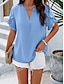 abordables Tops de Trabajo para Mujeres-Mujer Camisa Blusa Color sólido Básico Casual Manga Corta Cuello con muescas. Tops regulares Diario Volante Rosa Azul Piscina Caqui Verano