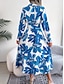 preiswerte Kleider für die Ferien-Damen Maxidress blusenkleid Casual kleid A Linie Kleid Stilvoll Brautkleider schlicht Urlaub Täglich Regular Fit Blumen Langarm Hemdkragen Blau Orange Frühling Herbst