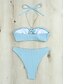 billige Bikinisett-Dame Badetøy Bikini 2 stk Frekk Badedrakt Åpen rygg Tynn Ferie Strand Klær Helfarge Grimehals Ermeløs Badedrakter