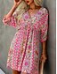 billiga Bohemklänningar-Dam Mini klänning Vardagsklänning Swingklänning A linjeklänning Boho-klänning bohemliv Vintage Ledigt Dagligen Normal Blommig Halvlång ärm V-hals Rodnande Rosa Blå Kaki Sommar Vår Höst