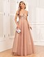 economico Abiti da sposa-Abiti da Ospite di Matrimonio A-Line Abito Elegante per Ospiti di Matrimonio Prom a Lunghezza Completa Senza Maniche Scollo a V Convertibile in Tulle Schiena a V con Ricamo di Paillettes