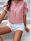 abordables Tops de Trabajo para Mujeres-Mujer Camisa Blusa Color sólido Básico Casual Manga Corta Cuello con muescas. Tops regulares Diario Volante Rosa Azul Piscina Caqui Verano