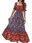 billige Uformelle blomsterkjoler-Dame Maxikjole Uformell kjole Boho elegante kjoler Boho-kjole Bohem søt stil Stilfull Feriereise Daglig Strand Løstsittende Grafisk Kortermet Løse skuldre Rød Blå Grønn Sommer Vår Høst
