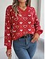 preiswerte Grafische Muster und Details-Damen Pullover Brautkleider schlicht Weich Herz Gerippt V Ausschnitt Strick Langarm Normale Oberteile Stricken Outdoor Täglich Wochenende Rosa Rote Herbst Winter