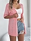 billige Cardigans og yttertøy-Dame Genser Kofte Fritid Myk Ren farge Riflet Åpen Forside Strikket Hull Langermet Lange topper Strikke utendørs Daglig Helg Hvit Rosa Sommer