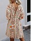 billiga Bohemklänningar-Dam Mini klänning Vardagsklänning Swingklänning A linjeklänning Boho-klänning bohemliv Vintage Ledigt Dagligen Normal Blommig Halvlång ärm V-hals Rodnande Rosa Blå Kaki Sommar Vår Höst