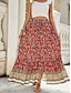 cheap Maxi Skirts-Women&#039;s Skirt A Line Swing Bohemia Fashion Casual Maxi High Waist Skirts Floral Print Micro-elastic Street Daily Red Navy Blue Green Summer Polyester