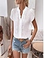 voordelige Kant Tops-Dames Overhemd Pointelle shirt Oogje top Blouse Geborduurd Effen Kleur Dagelijks Stijlvol Casual Korte mouw V-hals Normale tops Casual Dagelijks Werk Wit Zomer Lente