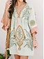 billige Boho-kjoler-Dame Mini kjole Uformell kjole Boho-kjole Bohem Årgang Fritid Feriereise Daglig Normal Blomstret 3/4 ermer V-hals Fuksia Oransje Grønn Vår Høst