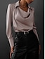 preiswerte Elegante Oberteile-Damen Hemd Elegant Satin Bluse Einfarbig Basic Lässig Langarm Wasserfallausschnitt Normale Oberteile Täglich Weiß Blau Braun Frühling &amp; Herbst Frühling, Herbst, Winter, Sommer