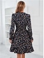 cheap Casual Floral Dresses-Women&#039;s Normal Midi Dress Chiffon Dress Elegant Vintage Daily Date Regular Fit Floral Graphic Long Sleeve V Neck Black Navy Blue Blue Spring Fall