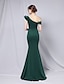 cheap Evening Dresses-TS Mermaid / Trumpet Evening Gown Elegant Dress Formal Wedding Floor Length 3/4 Length Sleeve One Shoulder Stretch Crepe with Ruffles 2024