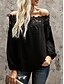 voordelige Kant Tops-Dames Witte Elegante Kant Tops Eyelet Sexy Blouse Casual Effen Kleur Regular Tops Lange Mouw Off Shoulder Kant Rugloos Patchwork Regular Fit Dagelijks Romantische Petite Tops Zomer Vakantie Kleding