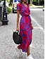 tanie Sukienki kwiatowe na co dzień-Damskie Sukienka maxi Codzienne sukienki Sukienki w stylu boho Bohema Śłodkie Elegancki Urlop Codzienny Plaża Luźna Graficzny Krótki rękaw W serek Niebieski Zielony Tęczowy Lato Wiosna Jesień