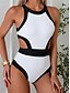 billiga One-piece-baddräkter-Dam Badkläder En bit Monokini Baddräkt Öppen rygg Magkontroll Hög midja Smal Semester Standkläder Ensfärgat Halterneck Ärmlös Baddräkter