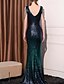 abordables Robes de bal de promo-Robes de bal sirène  trompette en sequin Ombre Robe de fête Robe formelle de cocktail Longueur de sol Sans manches Col en V avec perles en sequin