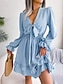 preiswerte Weiße Freizeitkleider-Damen Minikleid Casual kleid A Linie Kleid Elegant Kuschelig Stilvoll Urlaub Party Täglich Regular Fit Glatt Langarm V Ausschnitt Weiß Rosa Blau Frühling Herbst