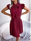 cheap Casual Dresses-Women&#039;s Casual Dress A Line Dress Stylish Basic Casual Plain Mini Dress Sleeveless Stand Collar Tie Front Pleated Ruffle Regular Fit Vacation Daily Black Wine Summer Spring