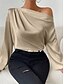 cheap Dressy Tops-Women&#039;s Elegant Dressy Satin Blouse Solid Color Basic Casual Long Sleeve Lantern Sleeve Asymmetrical Regular Tops Work Daily Holiday Ruched Patchwork White Green Beige Spring Fall